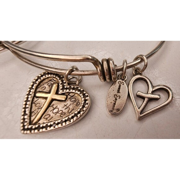 Pair of 2 925 Silver Bangle Religious Charm Bracelets - Picture 2 of 4